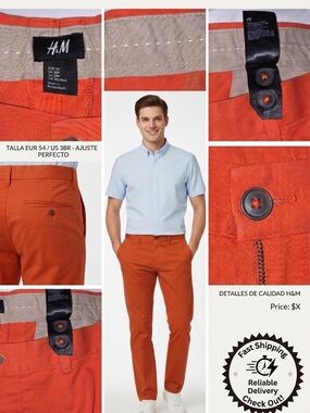 H&M Premium Vibrant Orange Chinos Pants 38R código P35
